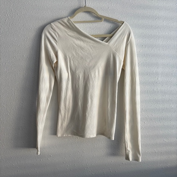 Enza Costa Long Sleeve Asymmetrical Off-Shoulder White Cotton Blend Top - Picture 1 of 5